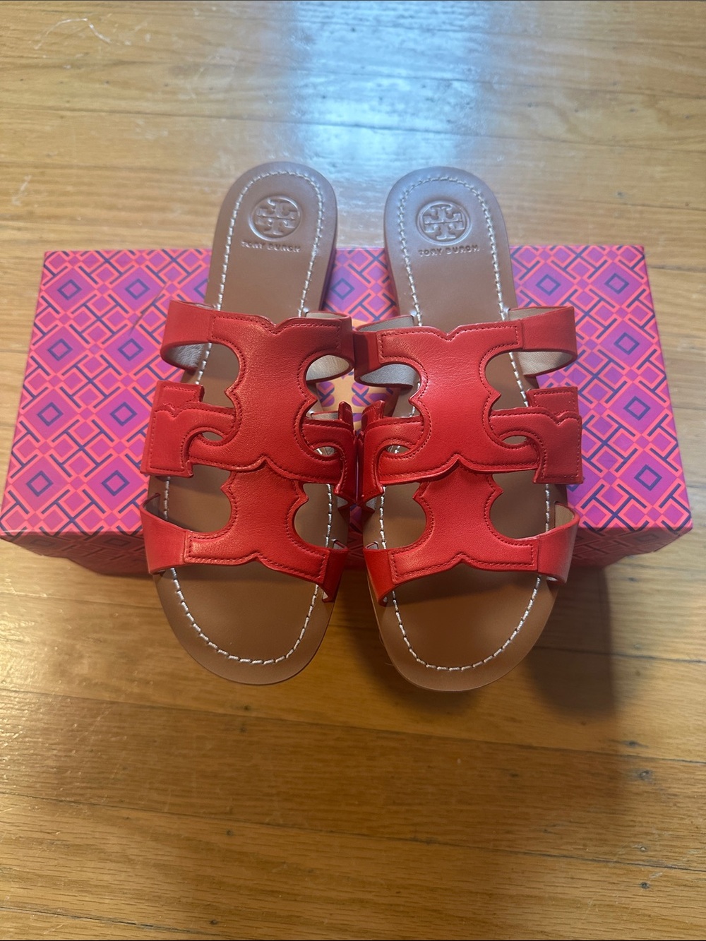 Tory Burch Anchor T Flat Slide Masai Red 8 NEW